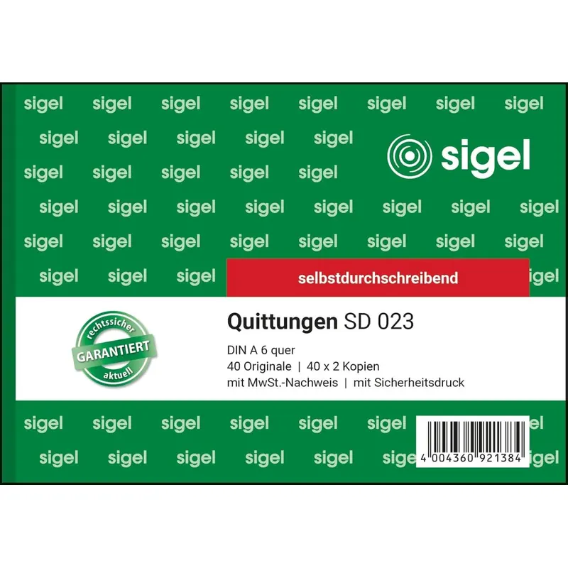 SIGEL SD023 Quittungsblock A6 quer selbstdurchschreibend 3x40 Blatt