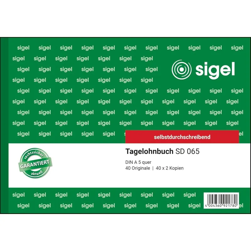 SIGEL SD065 Tagelohnbuch A5 quer, 3x40 Blatt, selbstdurchschreibend, aus nachhaltigem Papier