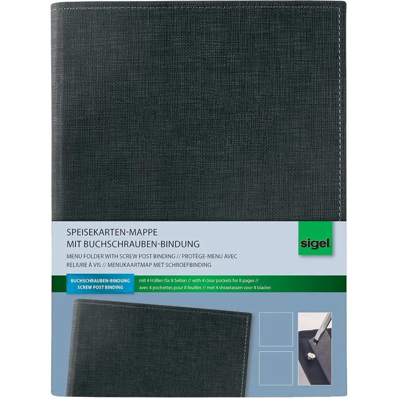 SIGEL SM135 Speisekartenmappe A5 mit Buchschraubenbindung Schwarz