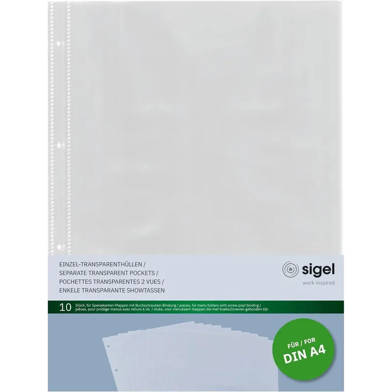 SIGEL SM190 Einzel Transparenthüllen A4 für Speisekartenmappe 10 Stück