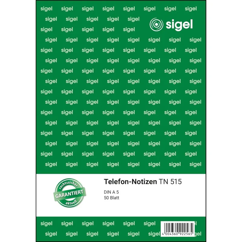 SIGEL TN515 Telefon-Notizen A5, 50 Blatt, aus nachhaltigem Papier