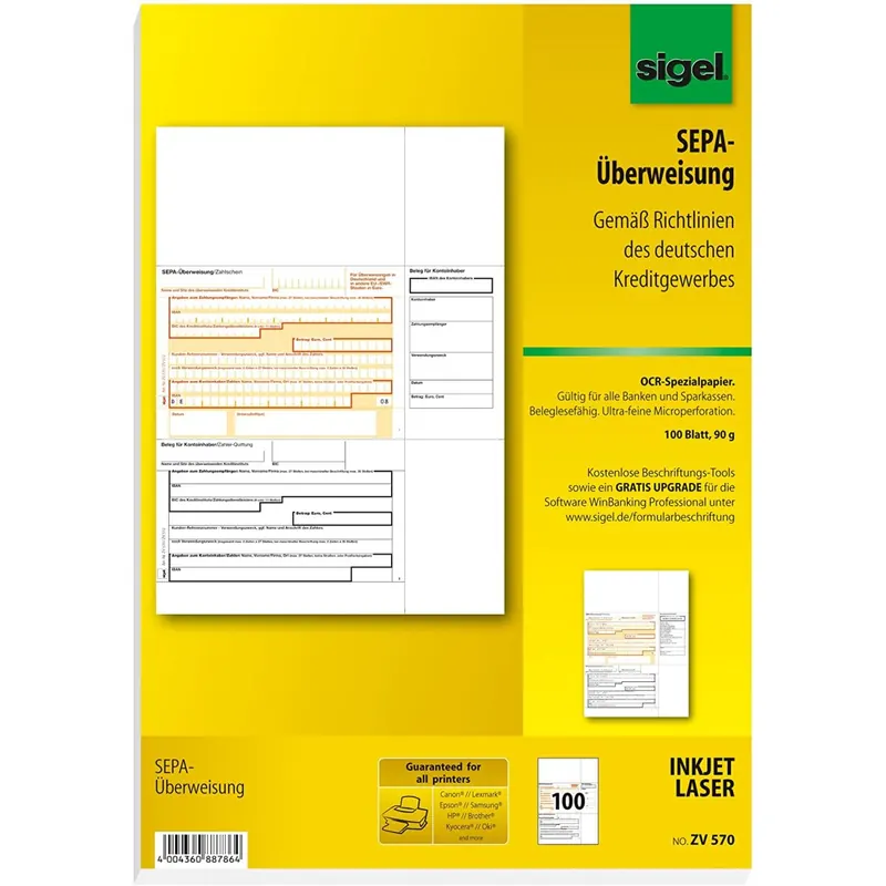 SIGEL ZV570 SEPA-Überweisungen, A4, 100 Blatt, incl. free download Beschriftungsassistent