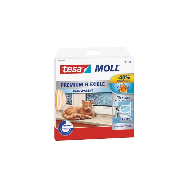 Silikondichtung tesa tesamoll Premium flexible 5417 - 6 m x 9 mm x 7 mm transparent selbstklebend für 1-7 mm Spalten
