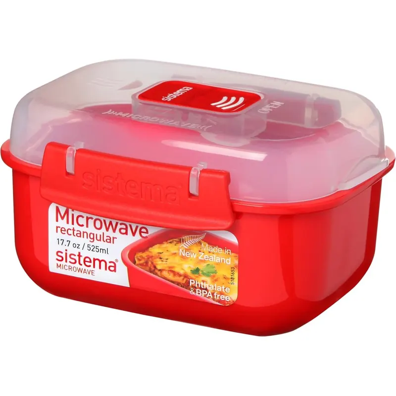 Sistema 1119 Microwave rechteckige Mikrowellenschüssel |525 ml mikrowellenfester Lebensmittelbehälter mit Dampfventil | BPA-frei | rot