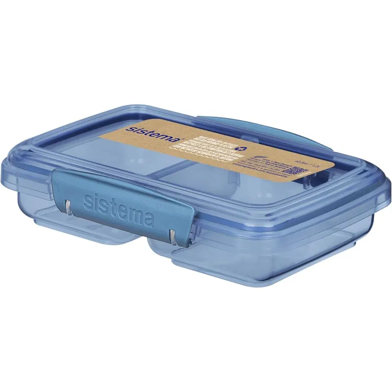 Sistema Ocean Bound Kunststoffbehälter 2151824 , klein, geteilt, 350 ml, BPA-frei, aus recyceltem Kunststoff, Blaugrün oder Blau (Farbe nicht wählbar), 1 Stück