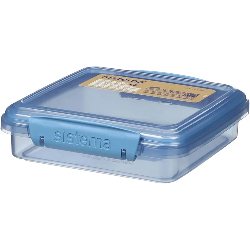 Sistema Ocean Bound Sandwichbox aus Kunststoff, 450 ml, Lebensmittelbehälter und Lunchbox, BPA-frei, aus recyceltem Kunststoff, Blaugrün oder Blau (Farbe nicht wählbar), 2164730 1 Stück