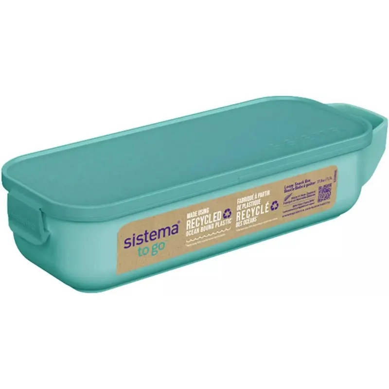 Sistema Ocean Bound Slide N Snackbehälter aus Kunststoff | 445 ml Lebensmittelbehälter mit Fächern | BPA-frei | Blaugrün oder Blau (Farbe nicht wählbar)