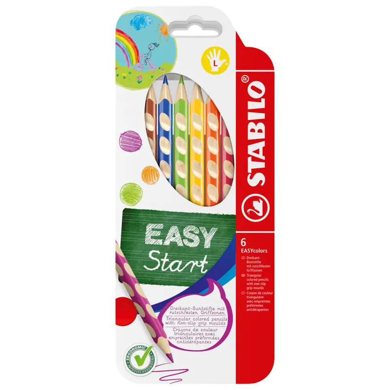 STABILO - Ergonomischer Buntstift für Linkshänder - EASYcolors - 6er Pack - mit 6 verschiedenen Farben