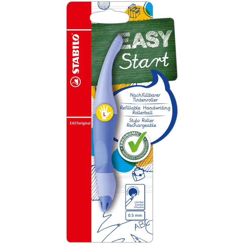 STABILO - Ergonomischer Tintenroller für Linkshänder - EASYoriginal Pastel in Wolkenblau - blau (löschbar) - inkl. Patrone