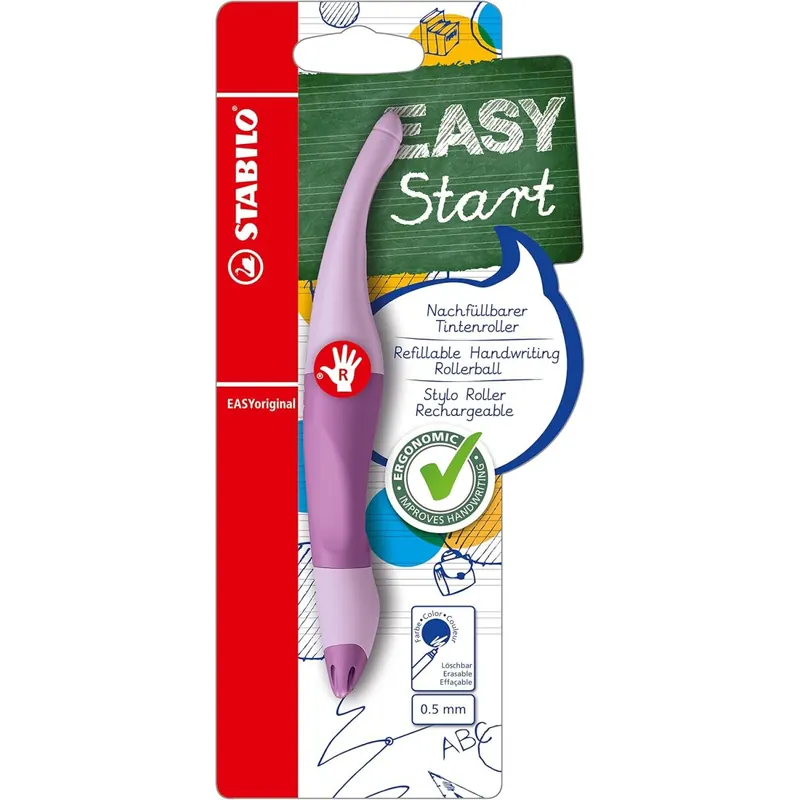 STABILO - Ergonomischer Tintenroller für Rechtshänder - EASYoriginal Pastel in Schimmer von Lila - inkl. Patrone + Tintenpatronen zum Nachfüllen - EASYoriginal Refill