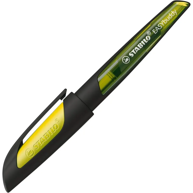 STABILO - Schulfüller mit Anfänger-Feder A - EASYbuddy in schwarz/limette - Schreibfarbe blau (löschbar) - Einzelstift - inklusive Patrone