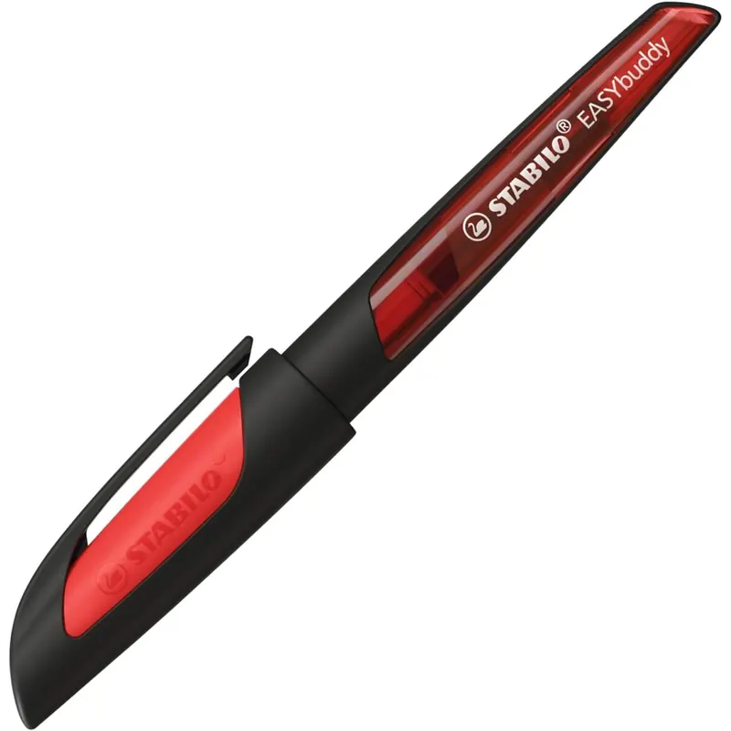 STABILO - Schulfüller mit Linkshänder-Feder L - EASYbuddy in schwarz/koralle - Schreibfarbe blau (löschbar) - Einzelstift - inklusive Patrone