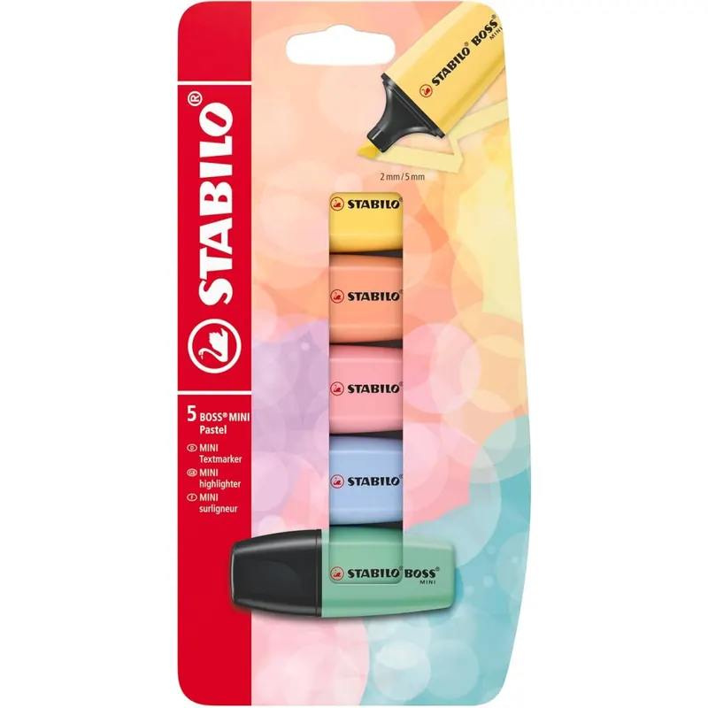 STABILO - Textmarker - BOSS MINI Pastel – 5er Pack - 5 Farben