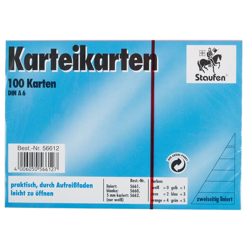 Staufen Karteikarten DIN A6, P/100 Stück, beidseitig liniert, rosa