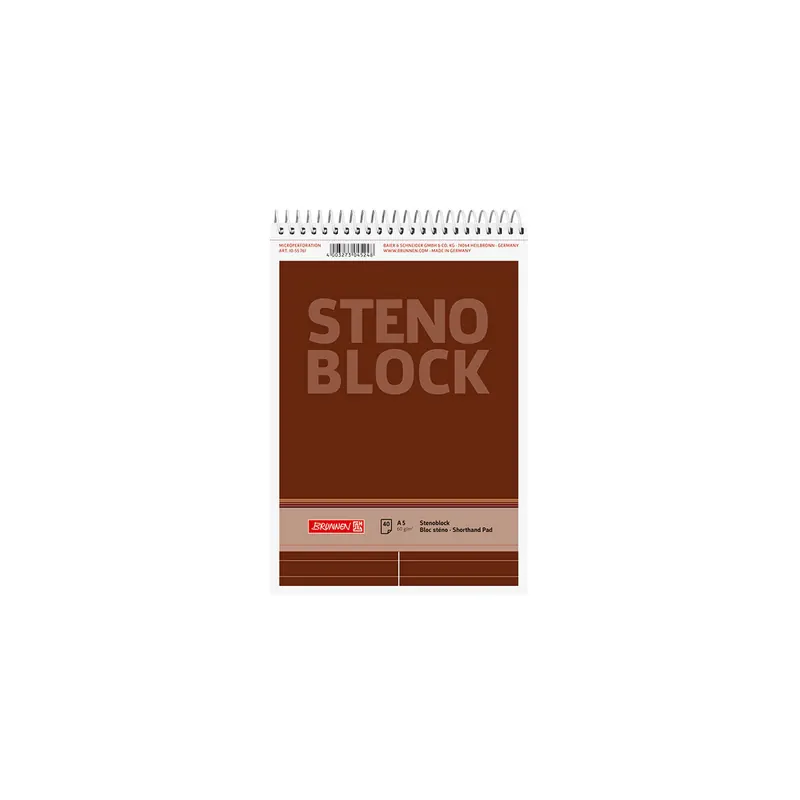 Stenoblock Brunnen 55761 - A5 148 x 210 mm braun liniert Lineatur Steno mit roter Mittellinie 40 Blatt Spiralbindung 60 g/m²