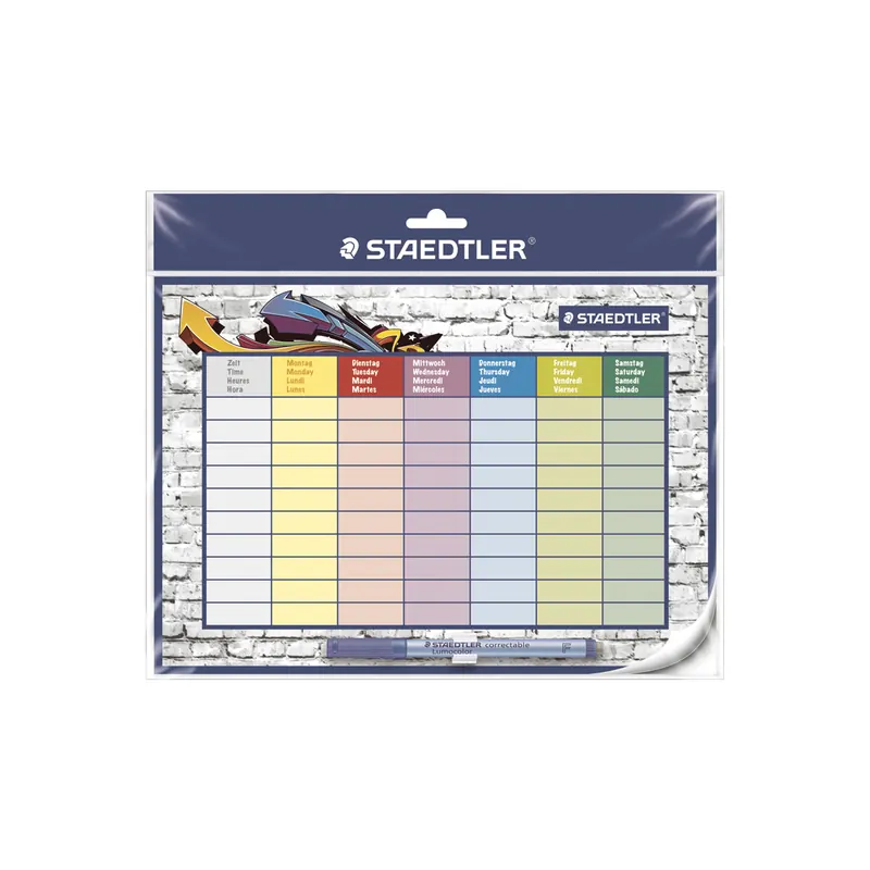 Stundenplan Staedtler Lumocolor 641SP2 - 300 x 200 mm bunt inkl. Stift trocken abwischbar Set