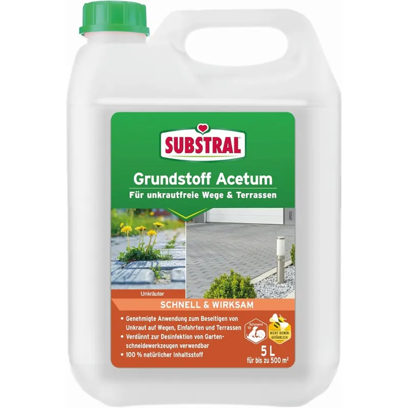 Substral 30620 Grundstoff Acetum unterstützt die Unkrautbeseitigung auf Wegen Terrassen oder Hauszufahrten 5 L