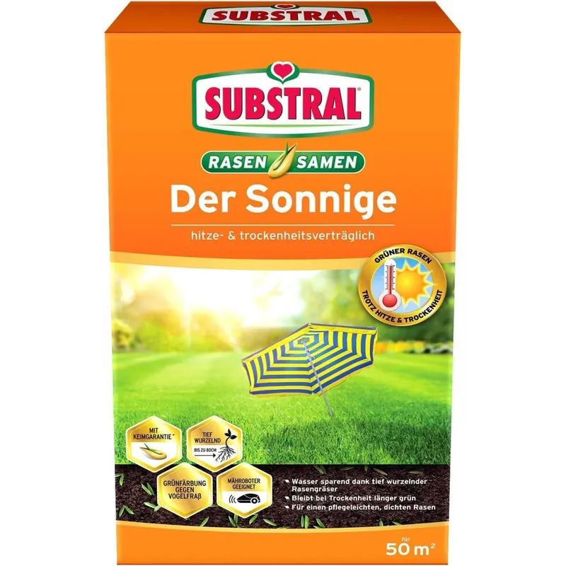 Substral Rasensamen Der Sonnige, 1,125 kg, Trockenrasen, Rasensamenmischung für sonnige und trockene Standorte
