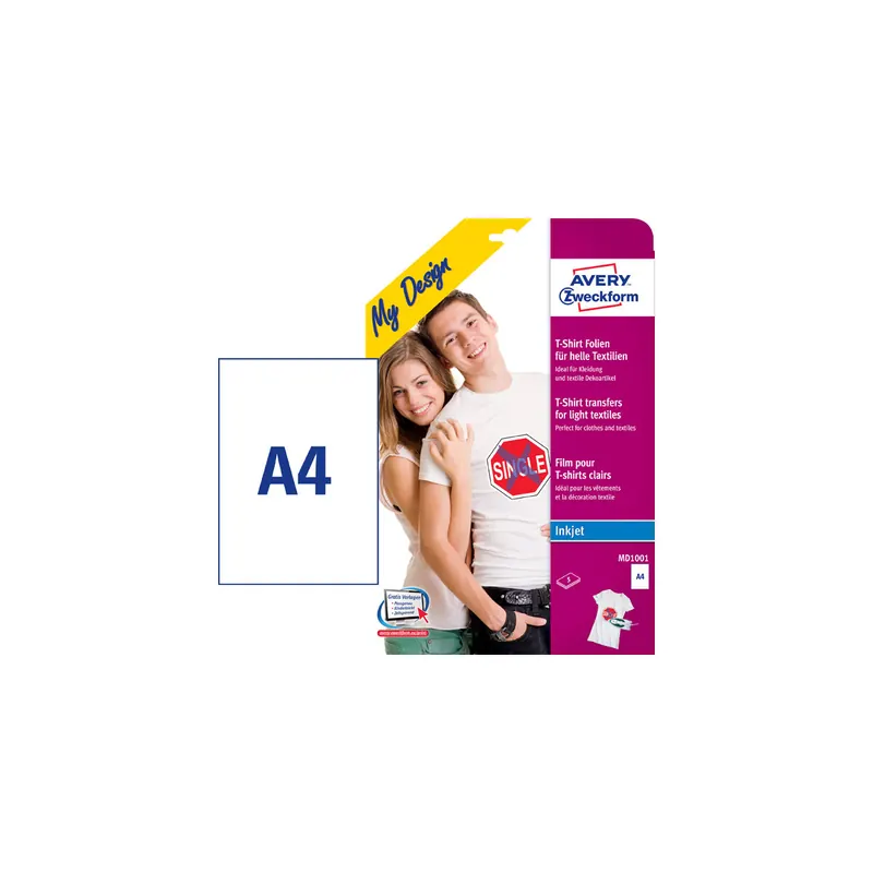 T-Shirtfolie Avery Zweckform My Design MD1001 - A4 weiß für helle Textilien Inkjetdrucker Pckg/5