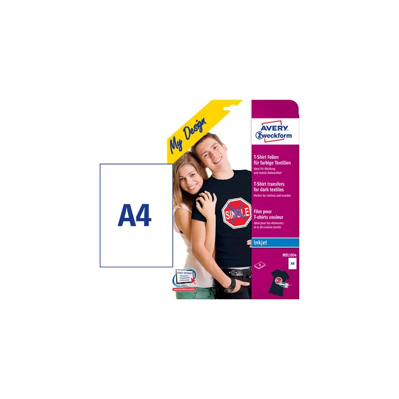 T-Shirtfolie Avery Zweckform My Design MD1004 - A4 weiß für farbige Textilien Inkjetdrucker Pckg/8