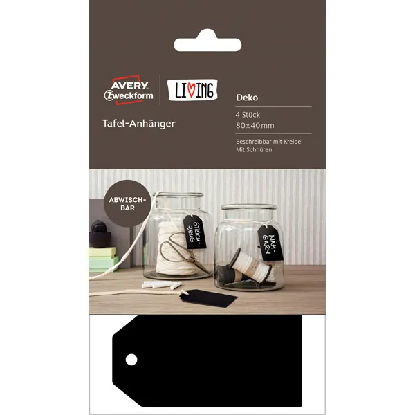 Tafelanhänger Avery Zweckform 62023 - Rechteckig 80 x 40 mm schwarz Pckg/4