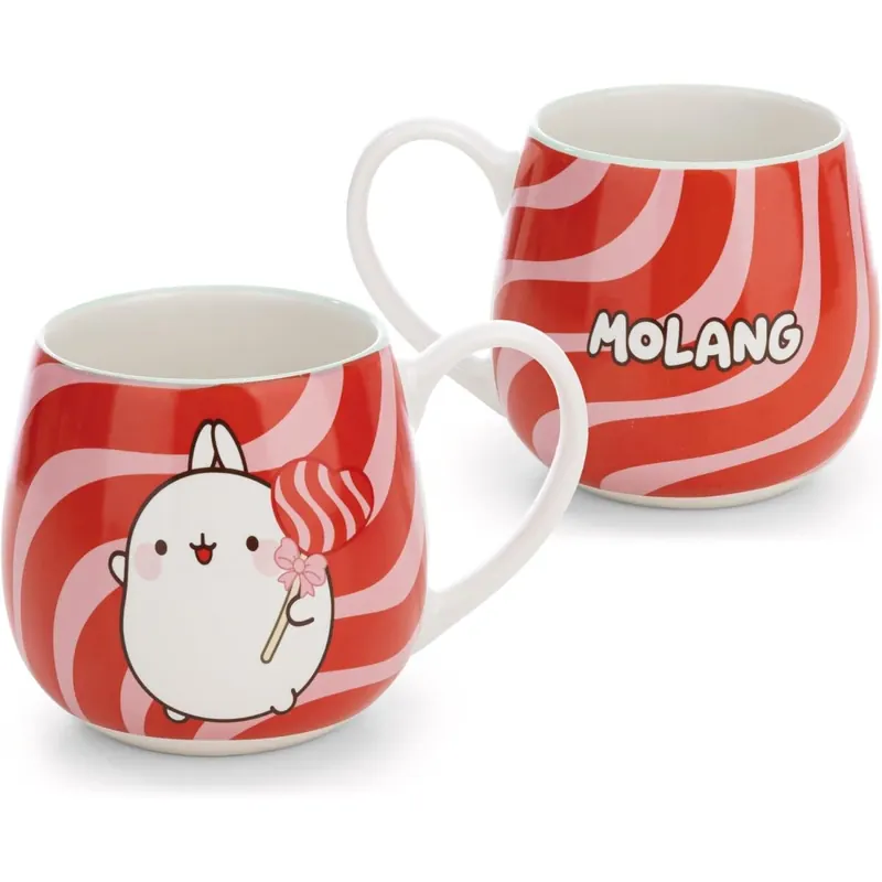 Tasse MOLANG mit Lolli 400ml 8x9cm mit Banderole - rot - Hochwertige Porzellan-Tasse, liebevoll gestaltet, niedliches Accessoire für Küche, Büro & Zuhause – süße Geschenkidee | 62795
