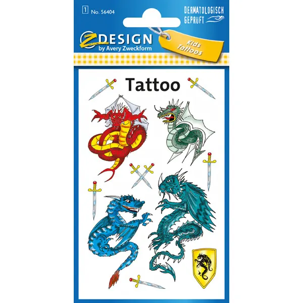 Tattoofolie Avery Zweckform Kids 56404 - Drachen ablösbar Pckg/11