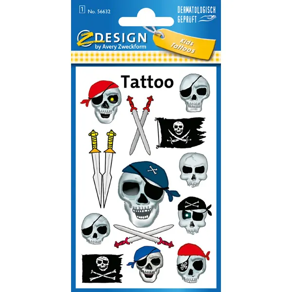 Tattoofolie Avery Zweckform Kids 56632 - Totenköpfe ablösbar Pckg/13