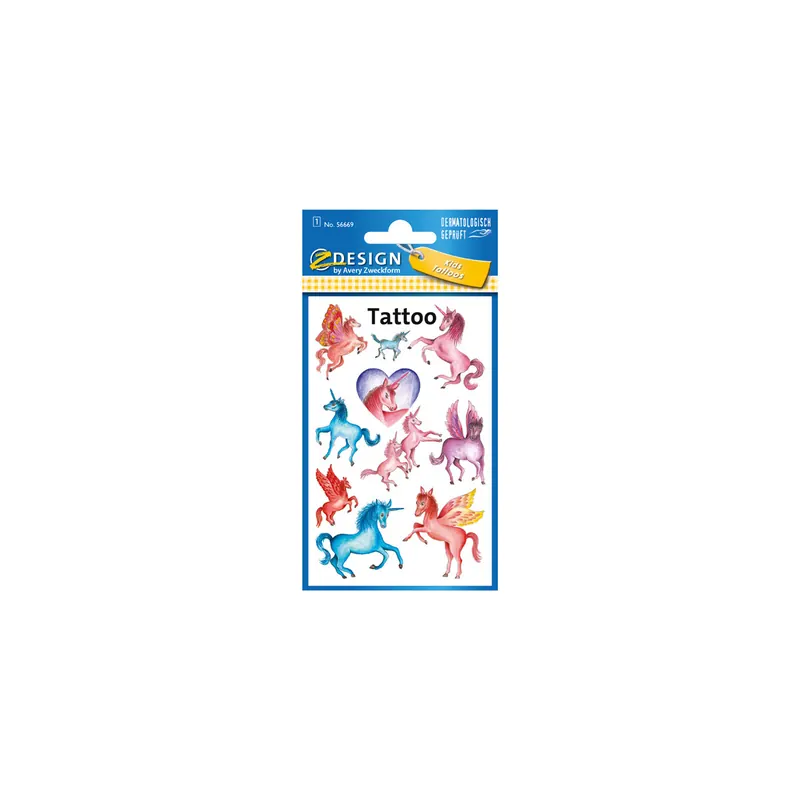 Tattoofolie Avery Zweckform Kids 56669 - Einhörner ablösbar Pckg/10