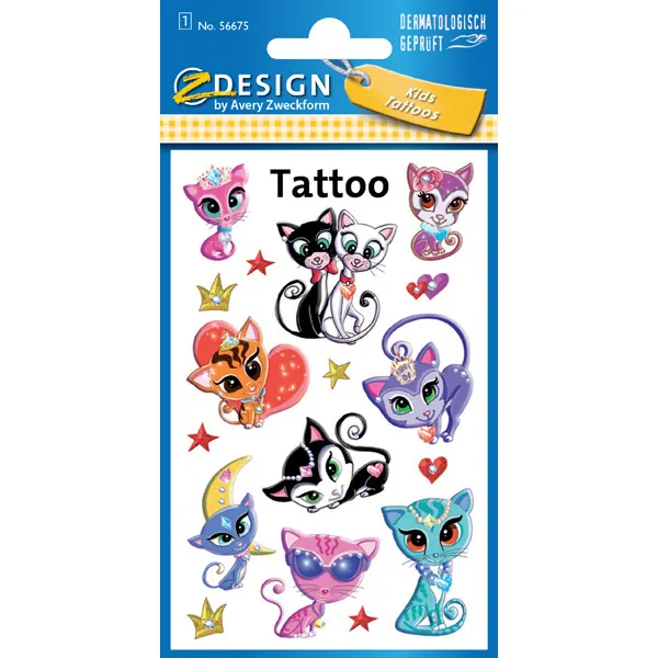 Tattoofolie Avery Zweckform Kids 56675 - Cats Deluxe ablösbar Pckg/17
