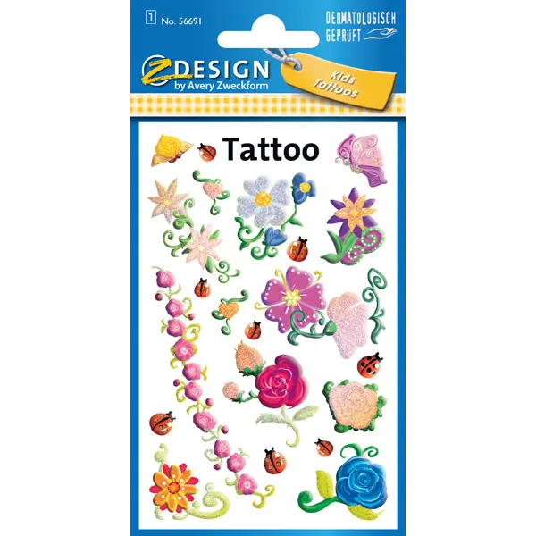 Tattoofolie Avery Zweckform Kids 56691 - Blumen ablösbar Pckg/20