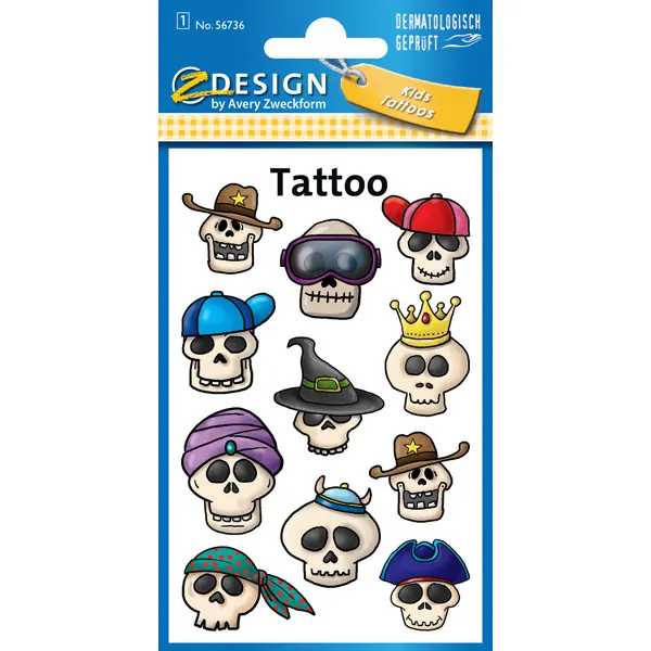 Tattoofolie Avery Zweckform Kids 56736 - Totenkopf ablösbar Pckg/11