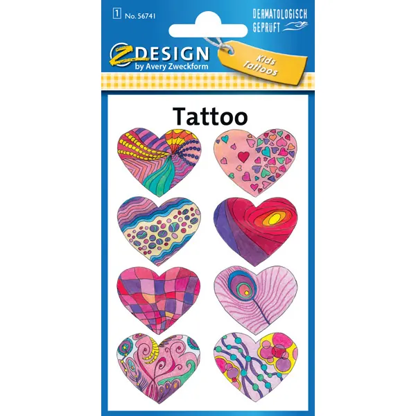 Tattoofolie Avery Zweckform Kids 56741 - Herzen ablösbar Pckg/8