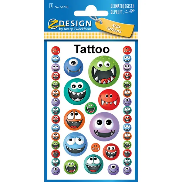 Tattoofolie Avery Zweckform Kids 56748 - Monster ablösbar Pckg/15