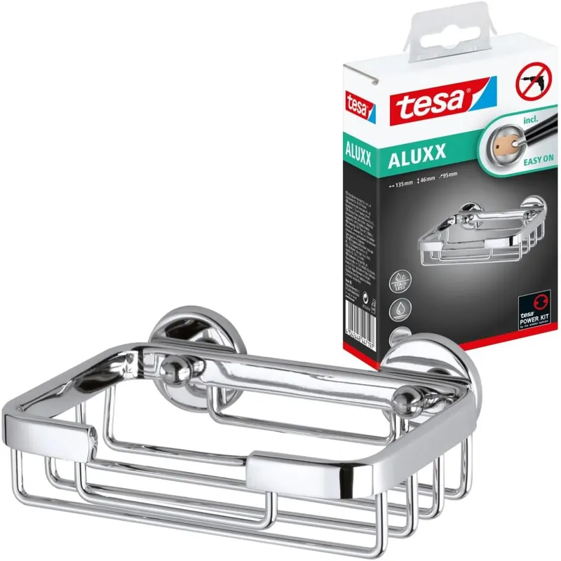 tesa ALUXX Seifenkorb, Aluminium, verchromt, garantiert rostfrei, inkl. Klebelösung