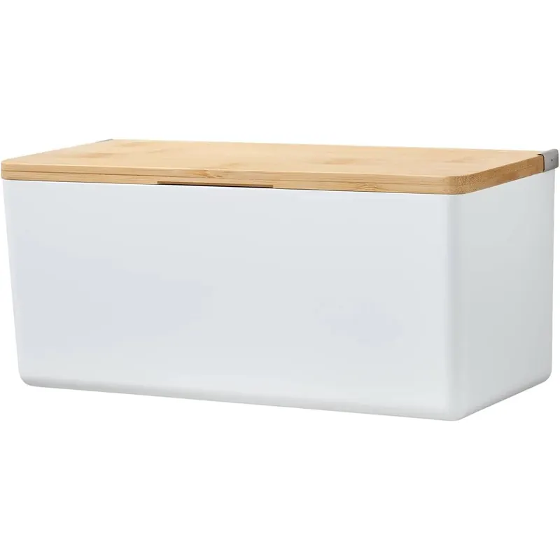 tesa BABOO Badorganizer M mit Bambus-Deckel, matt-weiß - Bad-Aufbewahrungsbox zur Wandmontage ohne Bohren, inkl Powerstrips Waterproof Strips XL - 242 mm x 110 mm x 102 mm