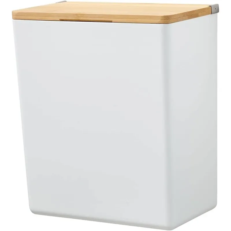 tesa BABOO L Badorganizer mit Bambus-Deckel, matt-weiß - Bad-Aufbewahrungsbox zur Wandmontage ohne Bohren, inkl Powerstrips Waterproof Strips XL - 182 mm x 210 mm x 102 mm