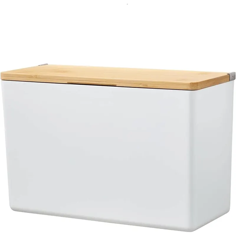 tesa BABOO XL Badorganizer mit Bambus-Deckel, matt-weiß - Bad-Aufbewahrungsbox zur Wandmontage ohne Bohren, inkl Powerstrips Waterproof Strips XL - 242 mm x 160 mm x 102 mm