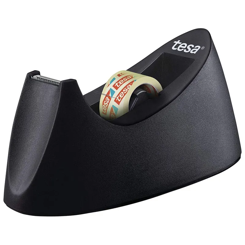 tesa Easy Cut Curve Tischabroller (rutschfest, einfache Handhabung, sauberer Schnitt mit 1 Rolle tesafilm transparent 10m:19mm)