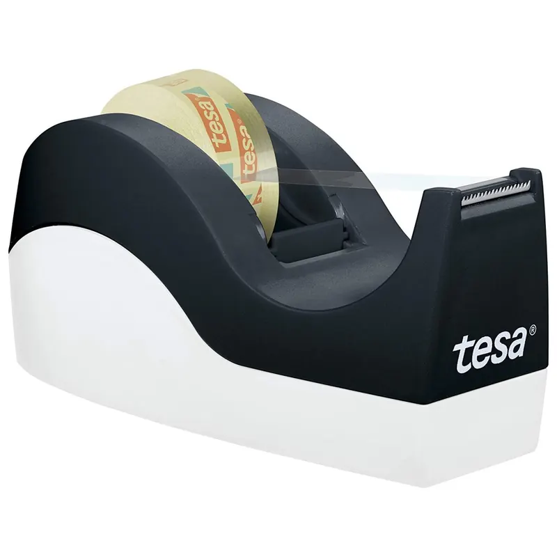 tesa Easy Cut Orca Tischabroller (rutschfest, einfache Handhabung, sauberer Schnitt mit 1 Rolle tesafilm kristall-klar 10m:19mm)