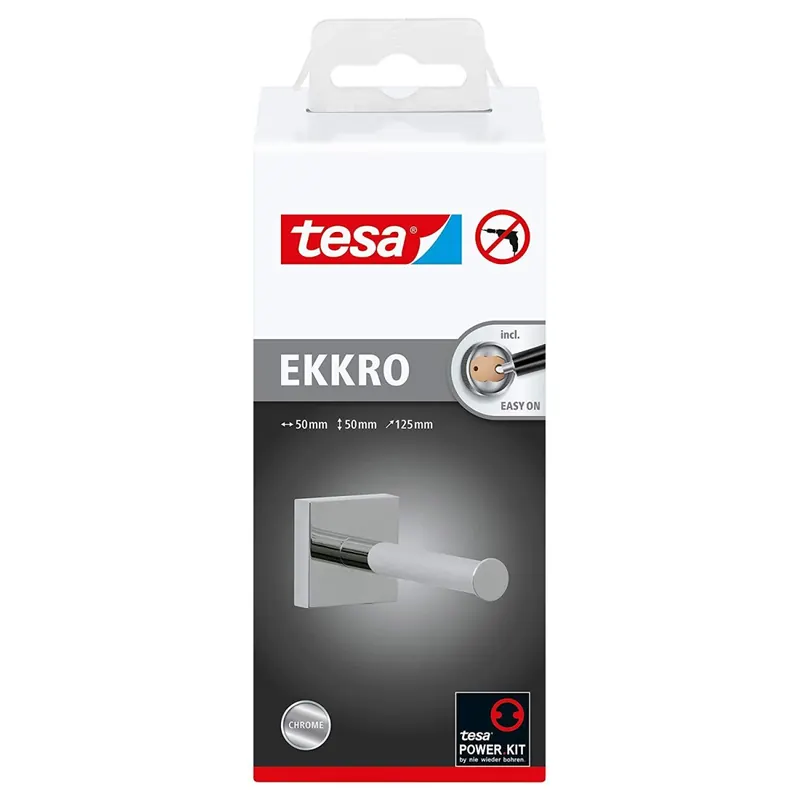 Tesa ekkro Ersatzrollenhalter (NICHT BOHREN, hochglanzverchromt, inkl. Klebelösung, hohe Haltekraft (bis 6kg), 50mm x 50mm x 125mm) 40245-00000