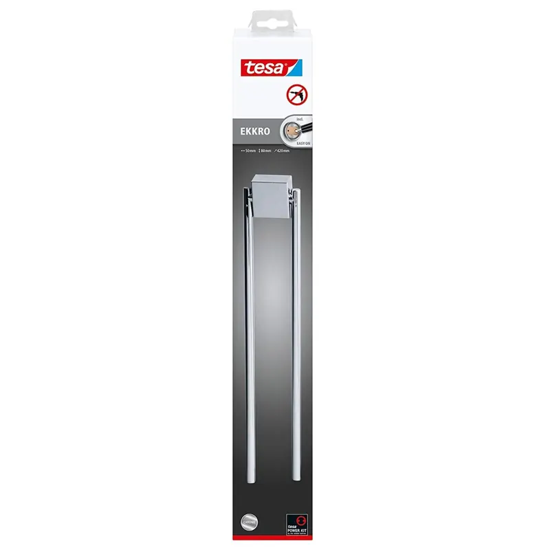 Tesa ekkro Handtuchhalter (NICHT BOHREN, hochglanzverchromt, inkl. Klebelösung, hohe Haltekraft (bis 6kg), 80mm x 50mm x 420mm) 40234-00000