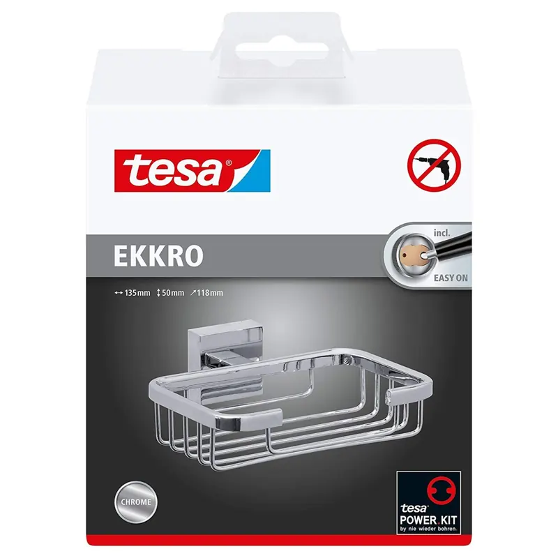 Tesa ekkro Seifenablage (NICHT BOHREN hochglanzverchromt, inkl. Klebelösung, hohe Haltekraft (bis 6kg), 50mm x 135mm x 118mm) 40241-00000