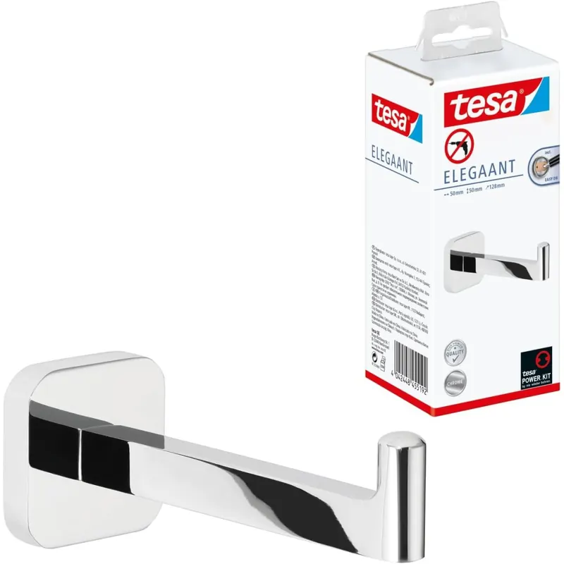 tesa ELEGAANT Ersatzrollenhalter für Toilettenpapier, verchromt - zur Wandbefestigung ohne Bohren, inkl. Klebelösung