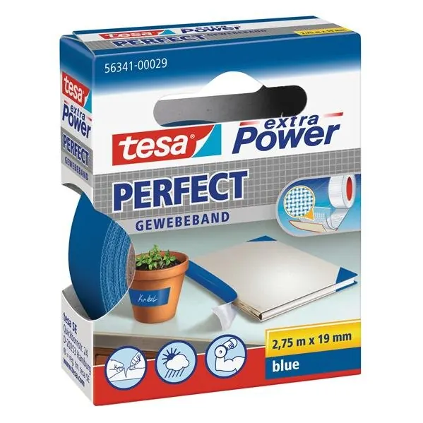 tesa extra Power Perfect Gewebeband blau 2,75m x 19mm