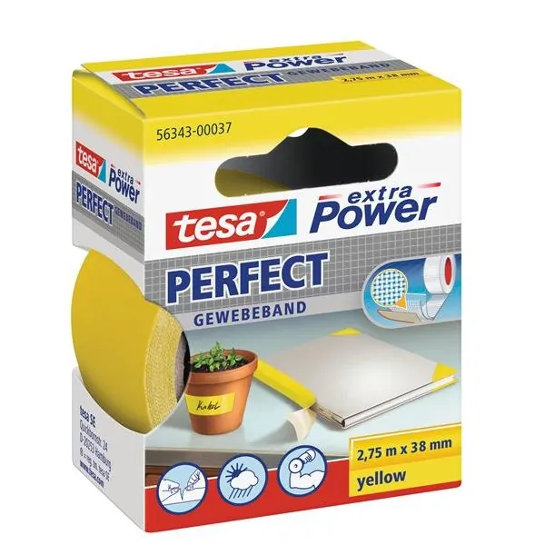 tesa extra Power Perfect Gewebeband gelb 2,75m x 38mm