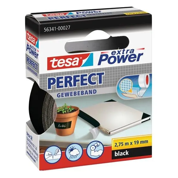 tesa extra Power Perfect Gewebeband schwarz 2,75m x 19mm