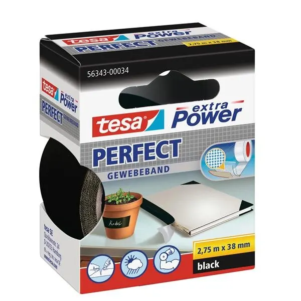 tesa extra Power Perfect Gewebeband schwarz 2,75m x 38mm
