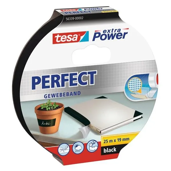 tesa extra Power Perfect Gewebeband schwarz 25m x 19mm