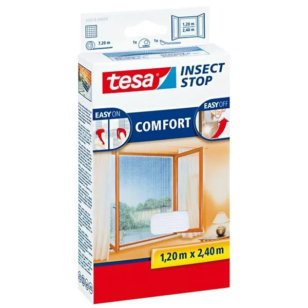 tesa Fliegengitter Comfort Klettband für bodentiefe Fenster 1,2 m : 2,4 m, weiß